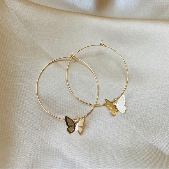 Jewelry - Butterfly Charm Hoop Earrings